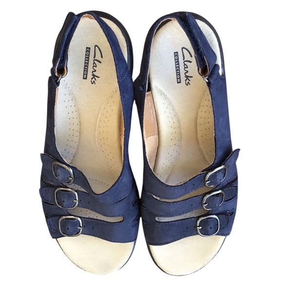 Clarks Saylie Quartz Navy Nubuck Sandals - Picture 1 of 11
